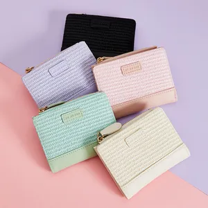 Minimalistische Webstruktur Damen Geldbörsen in verschiedenen Pastellfarben mit Goldzipper