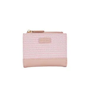 Minimalistisches kurzes Damen-Portemonnaie in Rosa mit Webstruktur und Gold-Reißverschluss