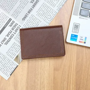 Minimalist dark brown litchi pattern leather wallet for women with fine stitching