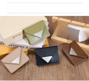 Chic multi-slot wallet detail with elegant triangle metal buckle in four stylish colors