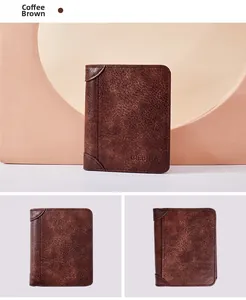 Verticale slanke herenportemonnee van koffiebruin PU-leer met matte textuur en versterkte stiknaden