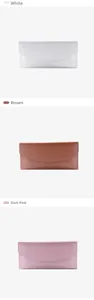 Tre portafogli lunghi in pelle PU minimalisti nei colori bianco, marrone e rosa scuro