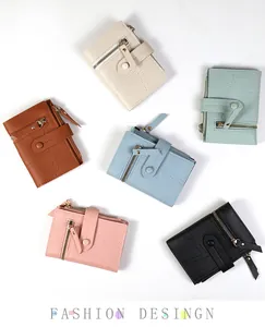Portefeuilles courts en cuir PU pour femmes en six couleurs avec poches zippées