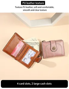Detail of short leather wallet interior showing multiple card slots and cash compartments