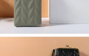 Détails de sacs de téléphone en cuir PU matelassé avec fermoirs vintage en vert et noir