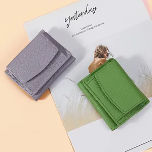 Damen Mini Dreifach Gefaltete Geldbörse PU Leder Litchi Muster Münzfach Kartenhalter Einfarbig Kleine Mode Tasche Geschenk
