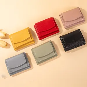 Mini-Geldbörsen aus PU-Leder mit Litchi-Maserung in verschiedenen Farben und Umschlagdesign