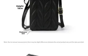 Sacoche téléphone matelassée noire avec dimensions : hauteur 18 cm et épaisseur 5 cm