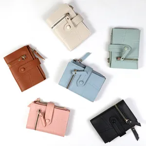 Portefeuilles courts en cuir PU pour femmes en six couleurs avec fermeture éclair