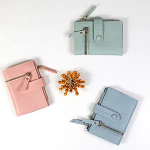 Petits portefeuilles en cuir PU pour femmes en rose, vert clair et bleu pastel