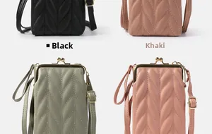 Détail de mini sacs bandoulière en cuir PU matelassé noir, kaki, vert et rose tendre
