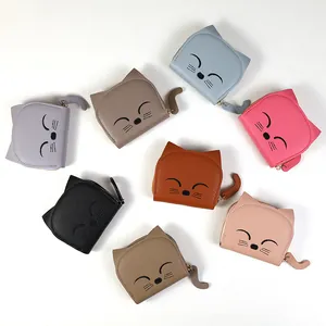 Porte-monnaie chat en cuir PU en sept couleurs avec tirette en forme de queue