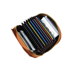 Portefeuille accordéon en cuir PU avec plusieurs fentes et fermeture éclair dorée