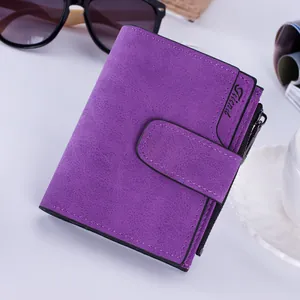 Petit portefeuille femme violet en similicuir avec bouton pression et fermeture éclair