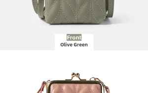 Détail frontal d'un sac à téléphone en cuir PU matelassé avec fermoir métal vert foncé