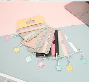 Colorful PU leather card holder set featuring multiple card slots and floral charms