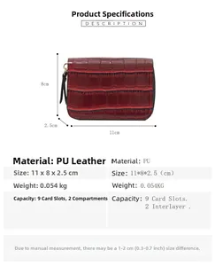 Détails du porte-cartes motif crocodile rouge, taille 11x8x2,5cm avec 9 fentes