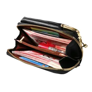 Sac bandoulière matelassé noir pour téléphone avec compartiments et fermeture dorée