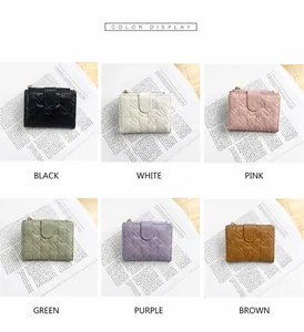 Compact quilted women's wallets in six colors with zipper and buckle closure