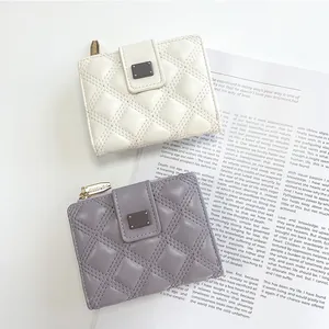 Portefeuille Court Matelassé Élégant Pour Femmes En Cuir PU Porte Cartes Compact Petit Porte Monnaie Zippé Pochette Mode Style Coréen
