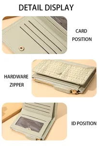 Détails du portefeuille en cuir tressé avec fentes pour cartes, fenêtre ID et zip en métal