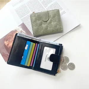 Portafoglio da Donna Stile Coreano Trapuntato a Stella in Pelle PU Corto Bifold Con Cerniera Dorata Tasca per Monete Chiusura a Scatto Porta Carte