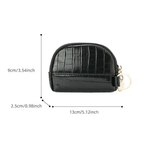 Black crocodile pattern shell-shaped coin purse with gold zipper and keyring detail