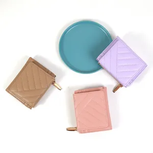 Women Short Quilted Wallet PU Leather Small Card Holder Purse With Golden Zipper Coin Pocket For Ladies Elegant Gift