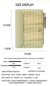 Structure détaillée du portefeuille en similicuir tressé avec fentes cartes et poche zippée