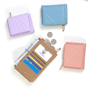 Minimalist quilted rhombic wallets in pastel colors with multiple card slots and zip pocket