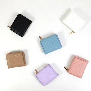 Chic quilted women's mini wallets in six pastel colors with gold hardware zip