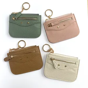 Litchi pattern leather wallets with zipper pocket and metal studs in four colors
