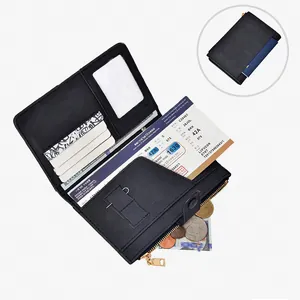 Portafoglio da viaggio RFID nero con slot per carte e tasca con cerniera per monete
