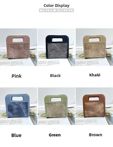 Detailed grid showing denim texture crossbody bags in six vibrant colors with chain straps