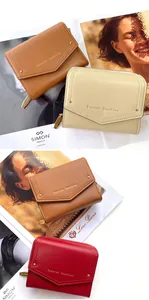 Detailed close-up of textured leather women's tri-fold wallets with Forever Sunshine logo