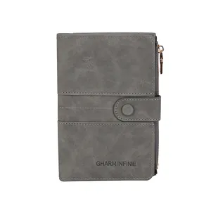 Gray RFID blocking passport holder with zipper and buckle for travel organization