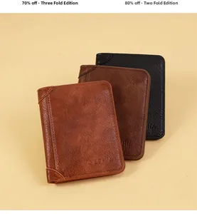 Vintage leren heren portemonnees in bruin en zwart, bi-fold en tri-fold modellen