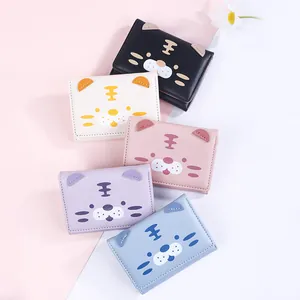 Women Cute Cartoon Tiger Printed PU Leather Wallet Mini Tri-Fold Coin Purse Multi-Card Slot Small Money Clip Gift