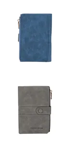 Detail view of RFID blocking passport wallet with matte leather finish and metal zipper