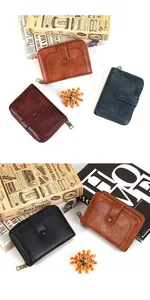 Dettaglio di portafogli RFID retrò in pelle PU marrone, bordeaux, verde e nero lussuoso