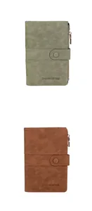 Detail of RFID passport holders in green and brown with zipper and snap button closure