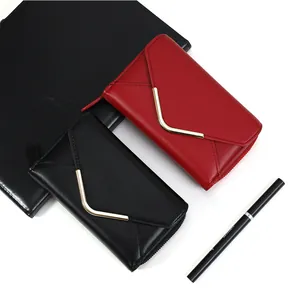 Damen Umschlag Brieftasche Minimalistisch PU Leder Kartenhalter Mit Reißverschluss V-Förmiges Metalldekor Elegante Damen Clutch