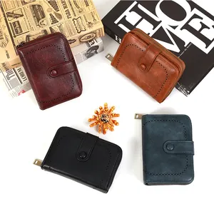 Portafoglio Donna Vintage in Pelle PU Blocco RFID Grande Capacità Traforato Laser Cerniera Bottone Corto Portamonete Porta Carte Borsa