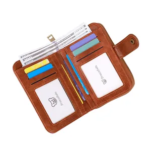 Portafoglio vintage da uomo in pelle marrone con protezione RFID e molti scomparti