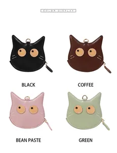 Quattro colori di portamonete a forma di gatto in ecopelle: nero, caffè, rosa e verde