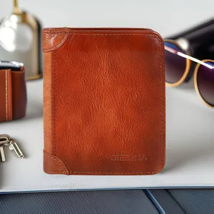 Vintage First Layer Cowhide Men's Trifold Wallet Genuine Leather Short Purse Multi-Card Slot Billfold With Photo ID Windows Business Casual Wallet