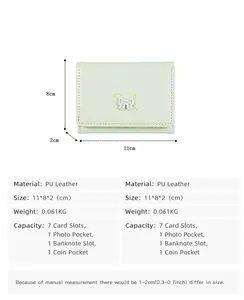 Spécifications de taille pour le portefeuille en cuir PU vert clair avec nœud papillon