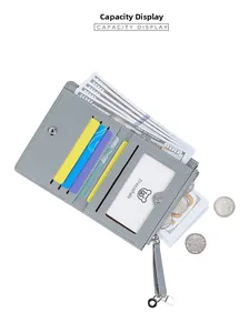 Litchi pattern leather wallet with multi-color card slots and zipper coin pocket