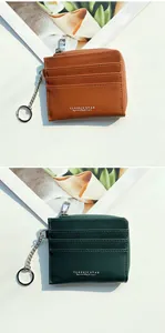 Litchi texture leather card holders in brown and green with zipper and keychain