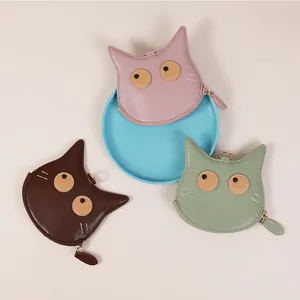 Set di tre carini mini portamonete a forma di gatto in rosa, marrone e verde oliva